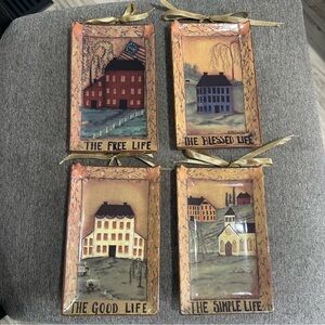 #51 Pat Fischer "Life" Inspired Americana Farmhouse Wall Plaque Set (of 4)